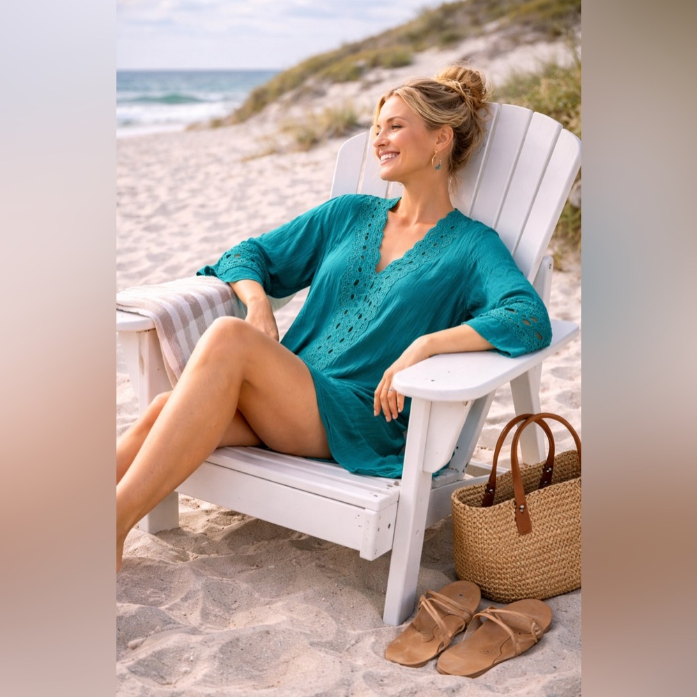 La Blanca Emerald Lace Swim Cover Up Tunic | Beach Resort Coastal